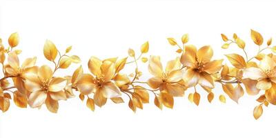 Golden floral decoration design with leaves on a white background for elegant backgrounds or festive occasions photo