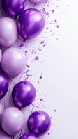 Festive celebration with purple balloons and confetti creating a vibrant and lively atmosphere photo