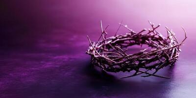 Unique crown made from twigs displayed on a purple gradient background during an artistic setup photo