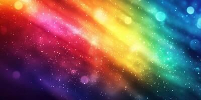 Colorful abstract background with vibrant rainbow streaks and glowing particles in a cosmic setting photo