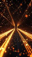 Golden particles create a stunning visual effect as they swirl in a dynamic burst of light during a digital art display photo