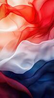 Colorful fabric waves representing national pride in red, white, and blue shades with flowing textures photo