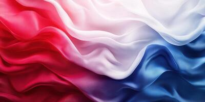 Vibrant textured fabric in red, white, and blue colors flowing gently in soft waves and folds photo