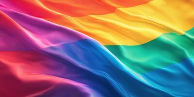 Colorful rainbow flag waving gently in the breeze during a celebration of diversity and inclusion in a vibrant public space photo
