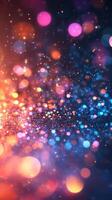 Colorful bokeh lights create a shimmering effect in a dark space during a vibrant celebration at night photo