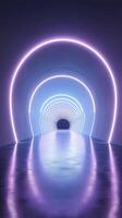 Illuminated tunnel with vibrant blue and purple lighting creating a futuristic ambiance in a modern space photo