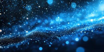 Vibrant blue light particles create a mesmerizing wave effect in a cosmic backdrop at night photo