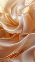Soft golden satin fabric gracefully draped and flowing in an elegant pattern under natural light photo