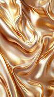 Golden satin fabric draped with elegant folds and smooth texture for luxurious design applications photo