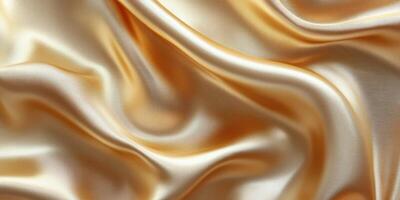 Soft golden satin fabric draped elegantly and reflecting light in a luxurious pattern photo