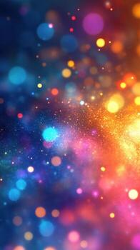 Colorful abstract design with vibrant glowing lights in variety of shapes on dark background photo