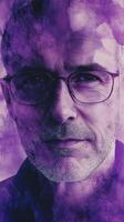 Portrait of a man with glasses set against an artistic purple background conveying depth and emotion photo