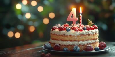 Celebration of a fourth birthday with a decorated cake and festive atmosphere in a cozy setting photo
