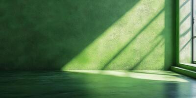 Bright green room with sunlight casting shadows on the floor and walls during the day photo