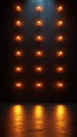 Warmly lit wall installation creates a cozy atmosphere in an urban space during evening hours photo