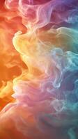 Colorful swirling smoke creating an abstract visual display in vibrant hues of orange, blue, and purple photo
