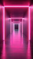 Bright neon corridor illuminated by pink lights creating an atmospheric tunnel effect at an art installation photo