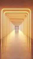 Modern corridor illuminated with glowing lines creating a captivating visual effect at twilight photo