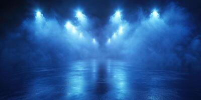 Mysterious blue lighting creates an atmospheric effect in an empty space during an evening event photo