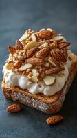 Delicious almond topped toast with creamy filling perfect for breakfast or snack time photo