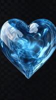 Heart-shaped crystal of water reflecting light with dynamic movement in a dark setting photo