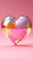 Heart-shaped resin artwork with vibrant colors and bubbles displayed against a pink background photo