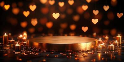 Warm, glowing candles and heart decorations create a romantic atmosphere for celebrations in an intimate setting photo