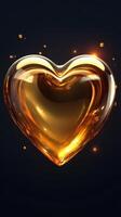 Heart-shaped golden object with glowing effects floating in dark background photo