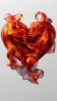 Vibrant heart shape made of flowing red and orange fabric against a neutral background for artistic expression photo