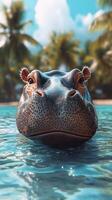 Large hippopotamus relaxing in a calm tropical lagoon under a clear blue sky photo