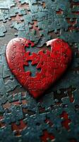 Heart-shaped puzzle piece with missing section on wooden surface created with intricate details photo