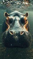 Hippopotamus swimming below the water surface in a serene aquatic environment photo