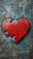 Heart shaped puzzle piece on a textured background signifies love and connection at dusk photo