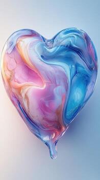 Heart-shaped resin art featuring vibrant swirling colors and a glossy finish with a soft background photo