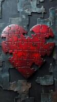 Red heart puzzle piece on textured dark background captures the essence of love and connection intricately formed photo