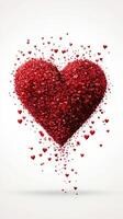 Heart shape created from numerous small red hearts floating against a light background evoking feelings of love and affection photo