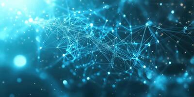 Intricate network of connections illuminated in blue tones representing digital communication and technology photo
