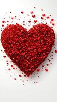 Heart shape made of numerous red hearts arranged artistically on a light background for a romantic theme photo