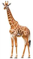 Giraffe standing gracefully with distinctive spots in natural habitat during bright day photo