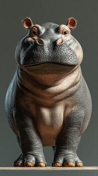 Realistic sculpture of a hippopotamus displayed against a neutral background in an art studio showcasing detailed craftsmanship photo
