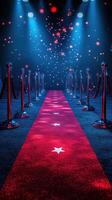 Hollywood-style red carpet event with shining lights and elegant stanchions ready for glitz and glamour photo