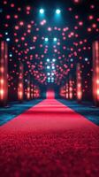 Red carpet event illuminated by vibrant lights welcomes guests for an unforgettable night of glamour and celebration photo