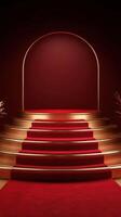 Elegant red carpet entrance with gold accents and a minimalistic backdrop at an upscale event venue photo