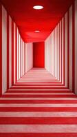 Unique striped corridor with bold red and white design creates striking visual effect in an indoor space photo