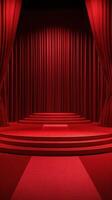 Red velvet stage with curtains draws attention for performance in a dramatic setting photo
