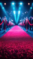 Elegant red carpet stretch leads to spotlight with attendees awaiting an exciting event in a vibrant atmosphere photo