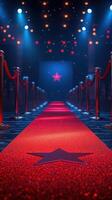 Elegant red carpet pathway leading to a spotlighted star in a glamorous event venue photo
