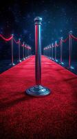 Red carpet venue with shiny barriers under a starry night sky creating an elegant atmosphere for special events photo