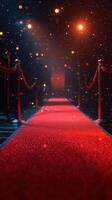 Elegant red carpet pathway leading to a spotlight on a glamorous evening event photo