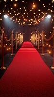 Glamorous red carpet event with elegant lighting and red velvet aisle creating a festive atmosphere photo